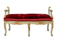 A Pair of Louis XV Green-Painted and Parcel-Gilt Cane Seat Window Benches