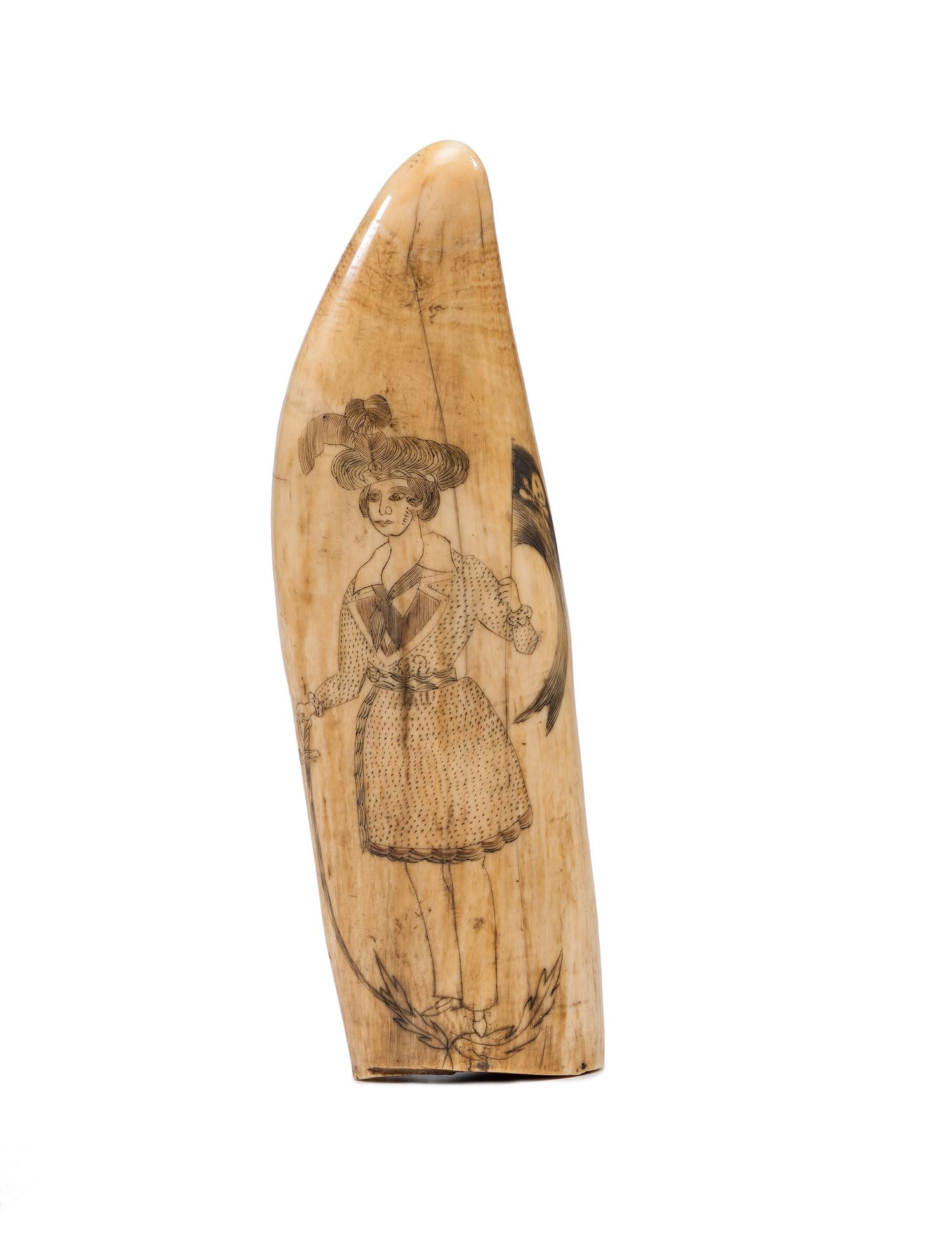A Scrimshaw Tooth with Depiction of Female Pirate Fanny Campbell and a Patriotic Device