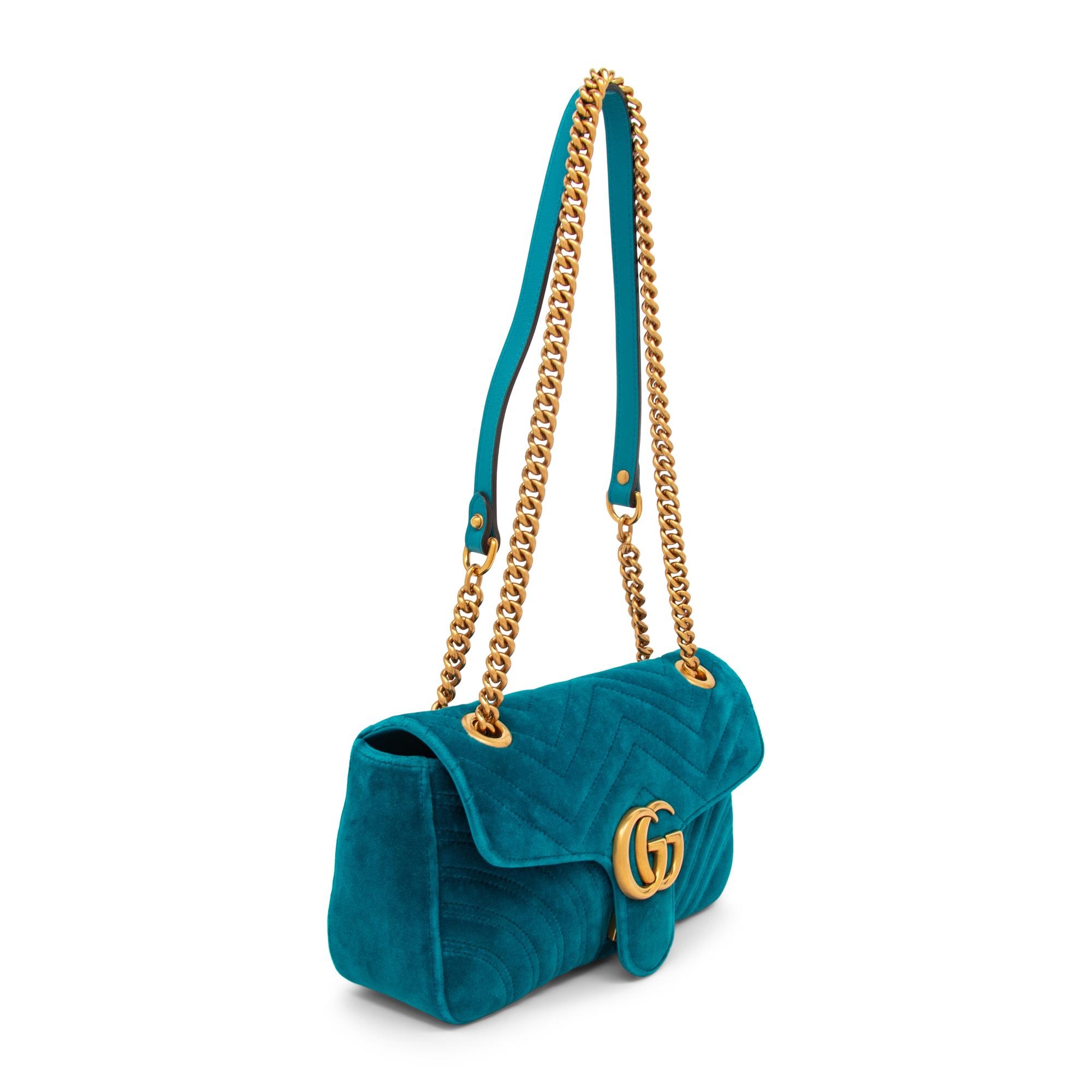 GUCCI, TEAL VELVET MARMONT BAG