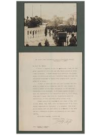 TAFT, William Howard (1857-1930). Typed letter signed, as Secretary of War, to Thomas F. Walsh. En route from Yellowstone Park to Portland, OR, 5 September 1907.