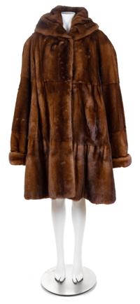 A Lunaraine Mink Swing Coat with Hood, No size.