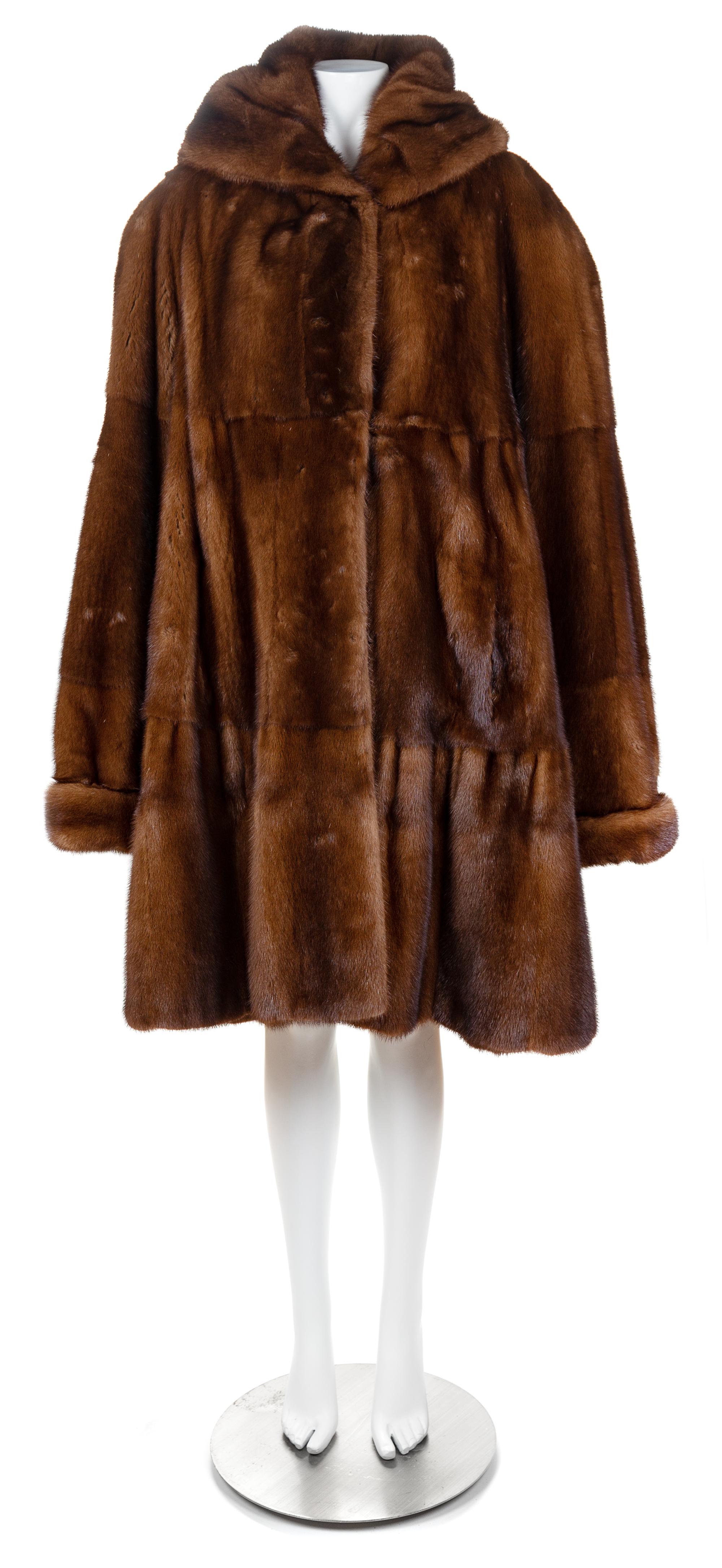 A Lunaraine Mink Swing Coat with Hood, No size.