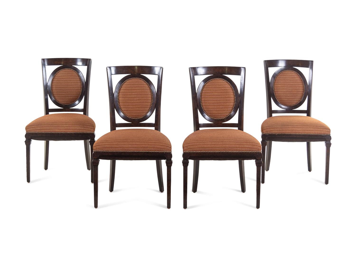 A Set of Four Modern Burl Walnut Side Chairs