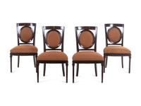A Set of Four Modern Burl Walnut Side Chairs