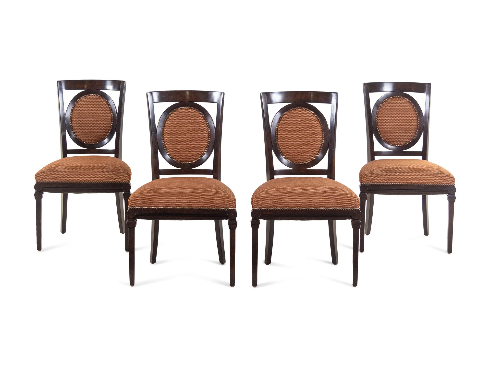 A Set of Four Modern Burl Walnut Side Chairs