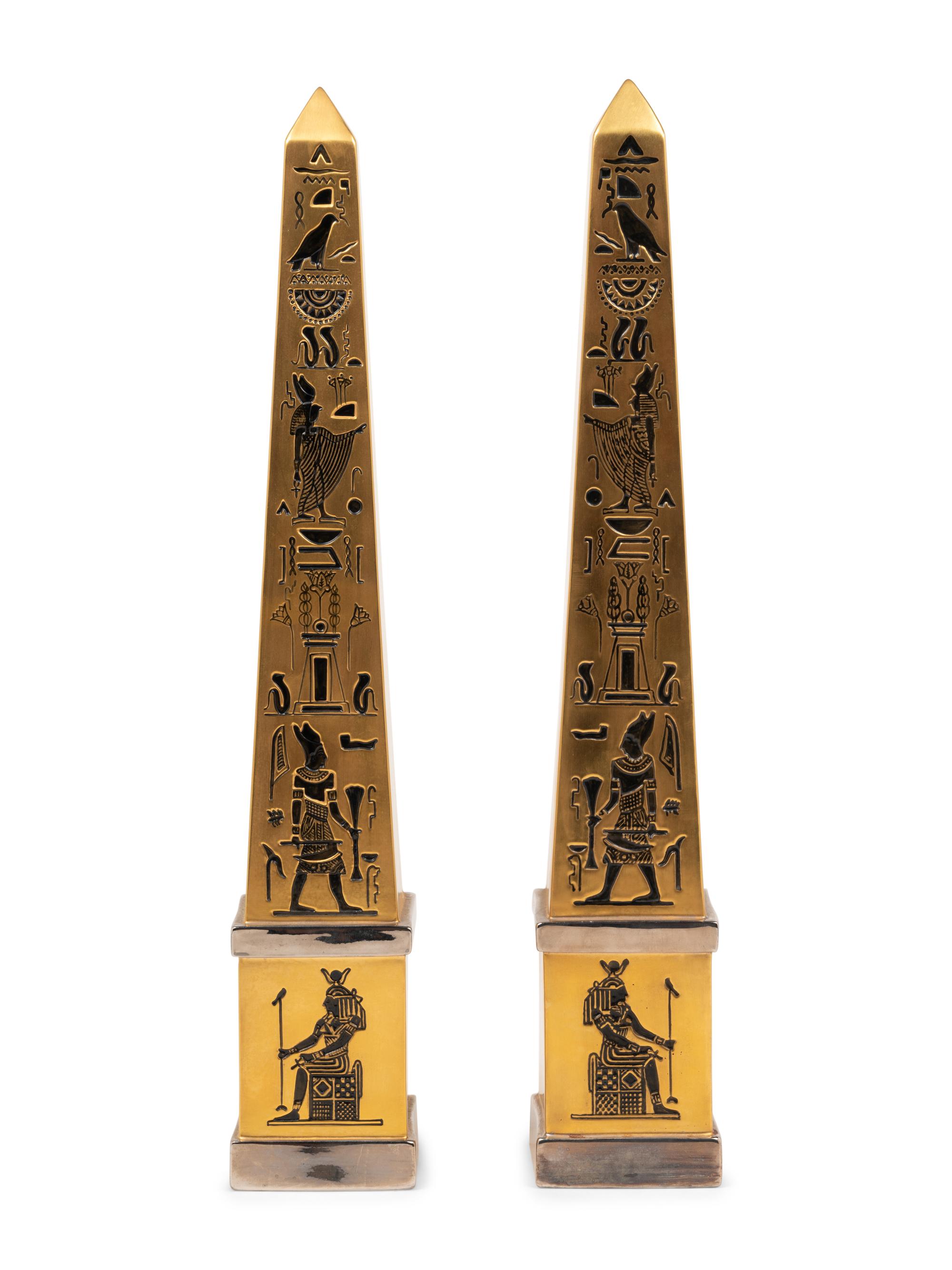 A Pair of Boehm Gilt Porcelain Obelisks