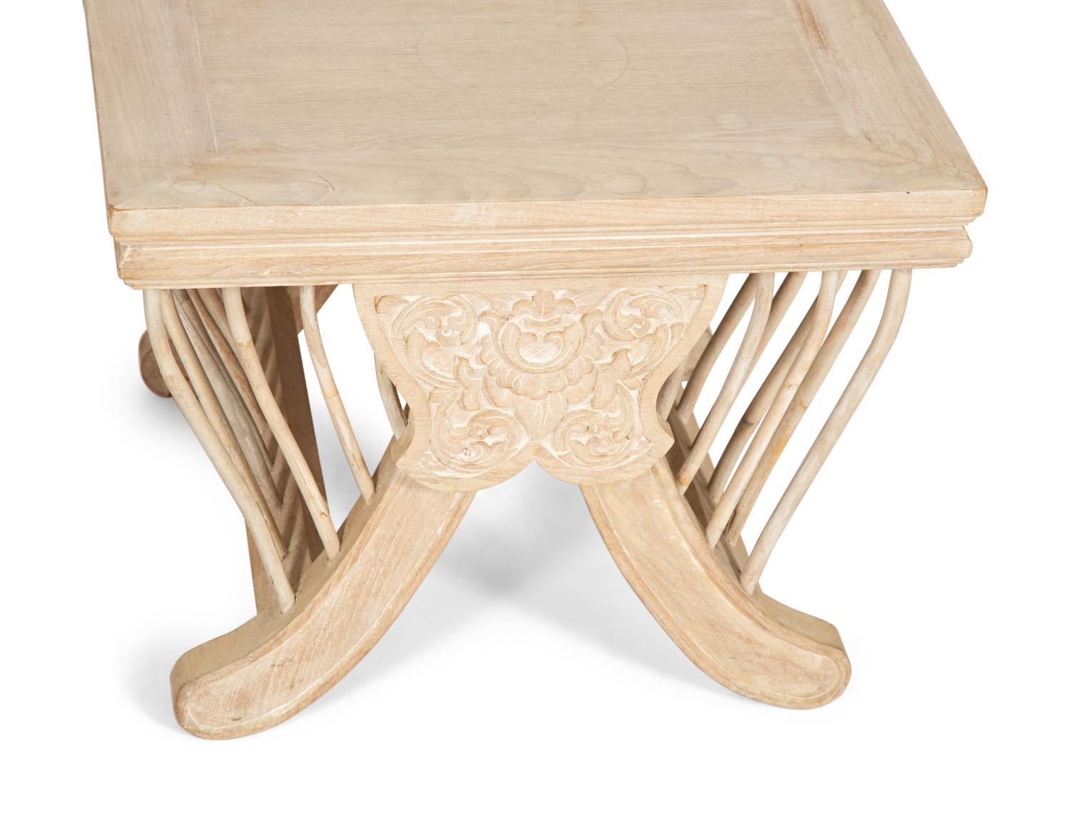 A Pair of Balinese Carved and Cerused Side Tables