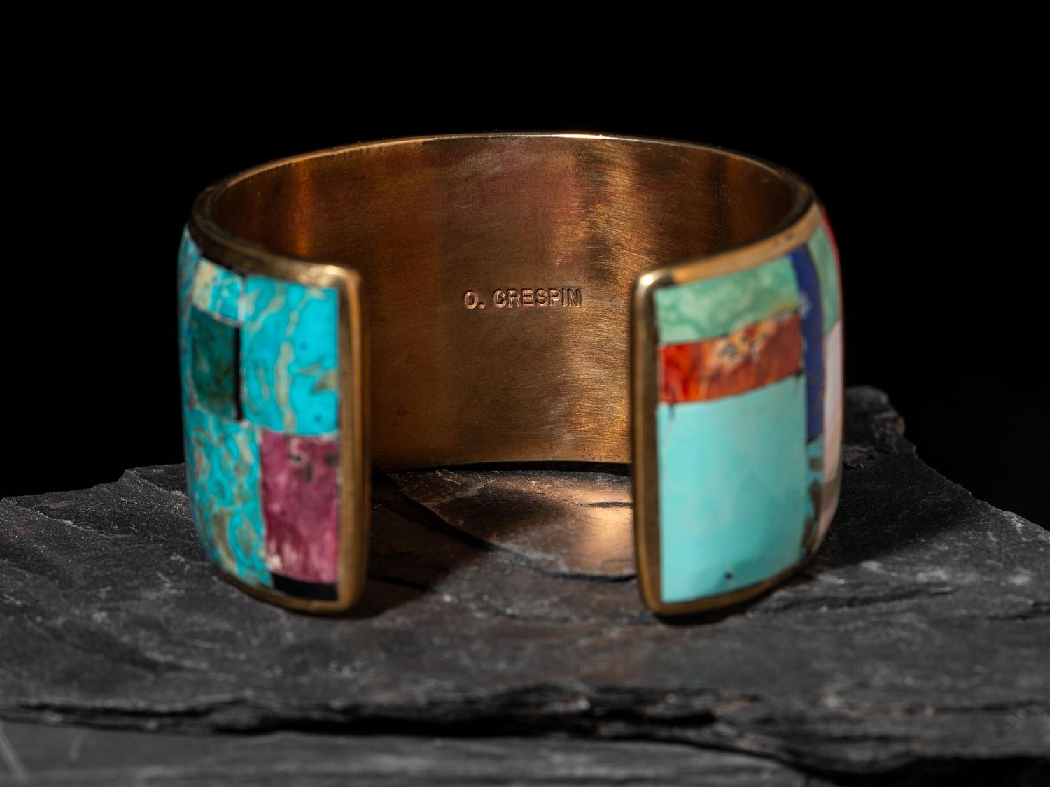 Brass and Mosaic Inlay Cuff Bracelet