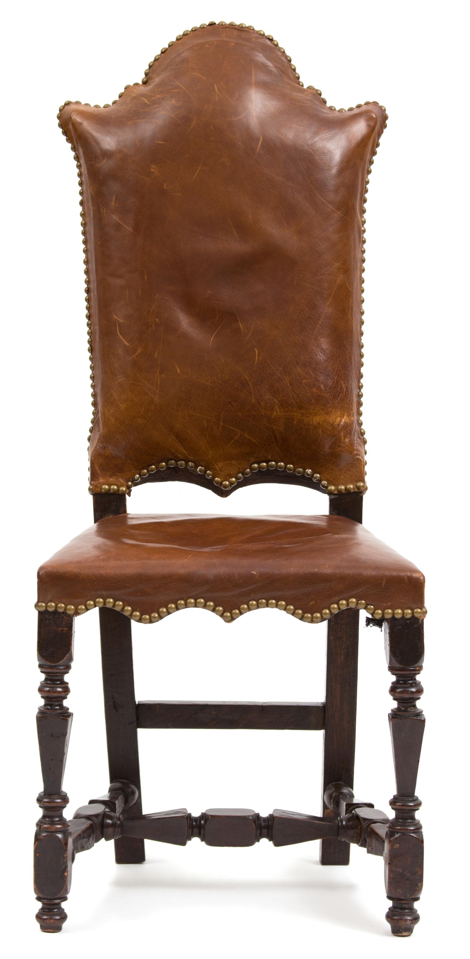 An Italian Renaissance Style Leather Upholstered Side Chair Height 43 inches. — 18TH CENTURY