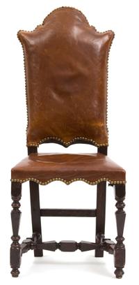 An Italian Renaissance Style Leather Upholstered Side Chair Height 43 inches. — 18TH CENTURY