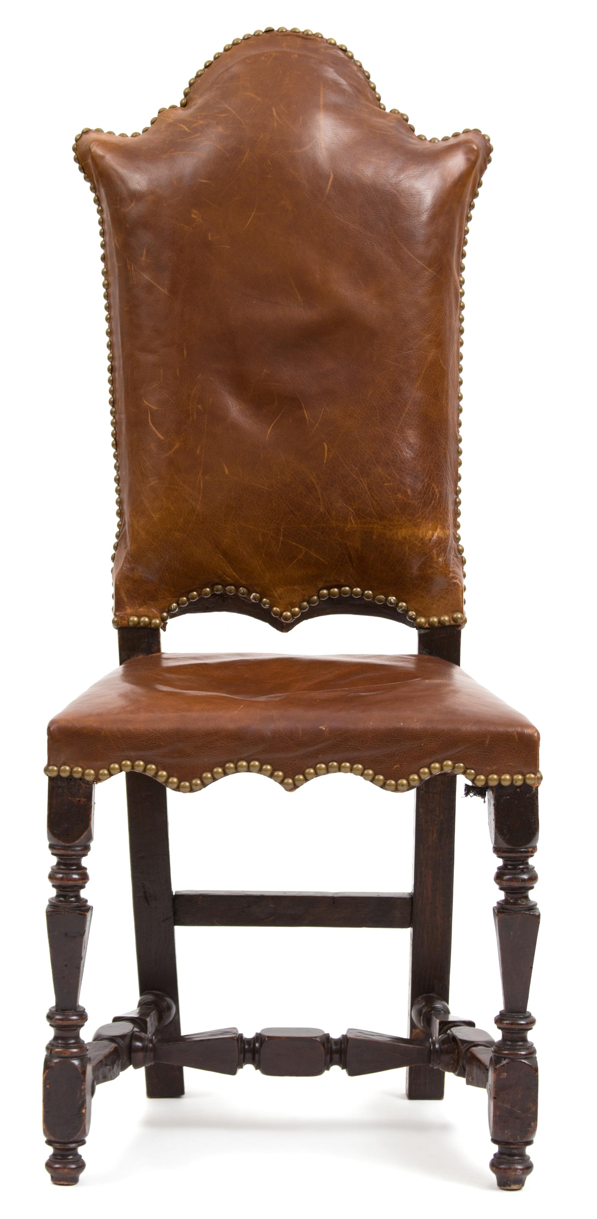 An Italian Renaissance Style Leather Upholstered Side Chair Height 43 inches. — 18TH CENTURY