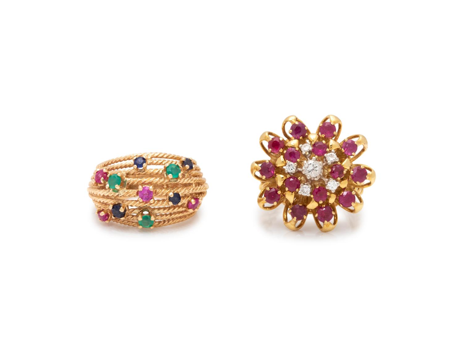 COLLECTION OF YELLOW GOLD AND GEMSTONE RINGS