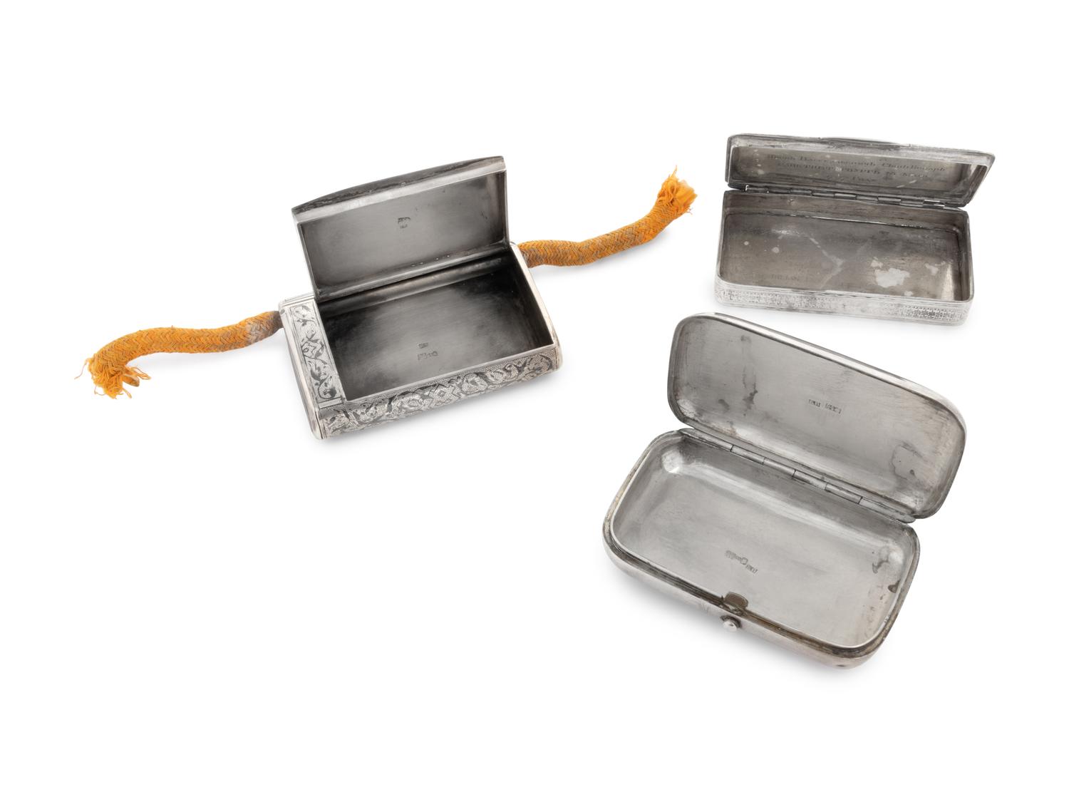 A Group of Three Russian Niello Decorated Silver Boxes