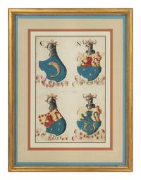 A Set of Italian Watercolor and Gouache Drawings of Coats of Arms