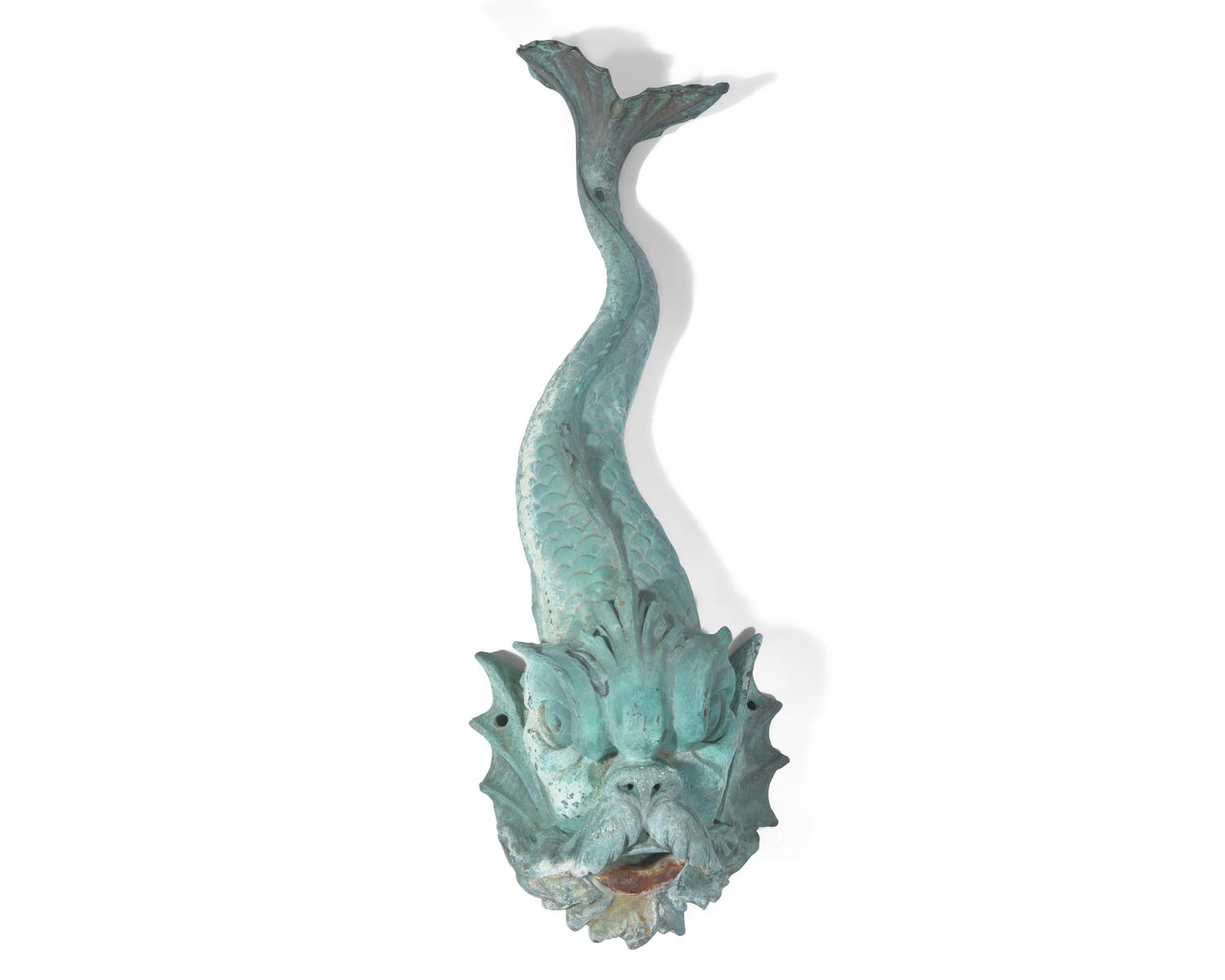 A patinated bronze fountain dolphin spitter, 20th century