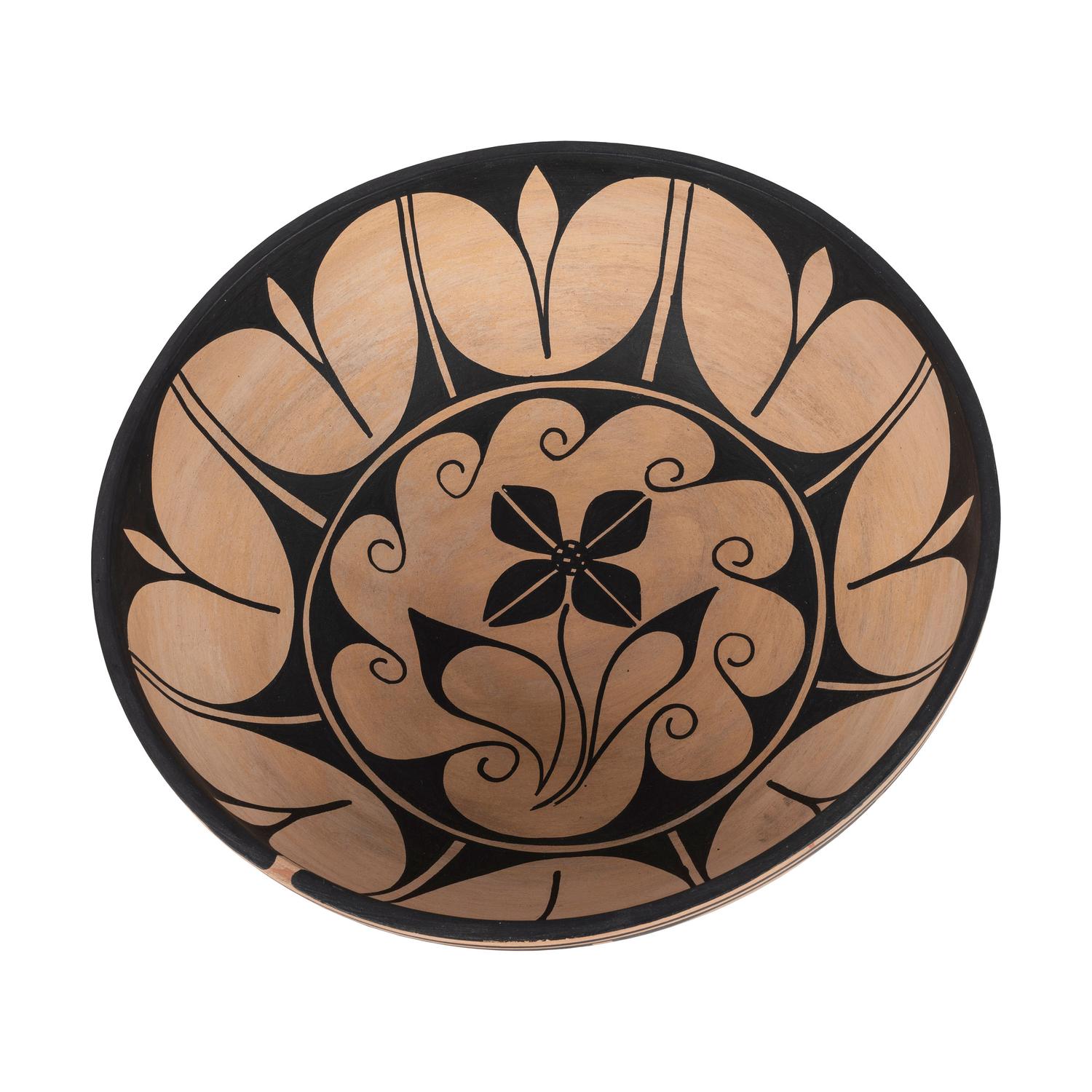 Large Pottery Bowl, with Floral Design