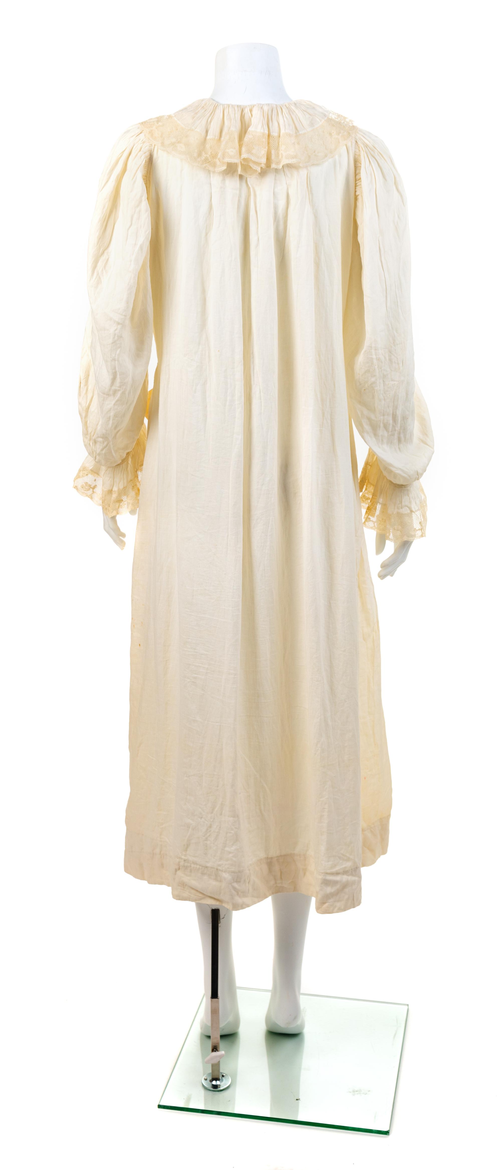 Cotton Nightgown with Lace Bonnet, 1910s