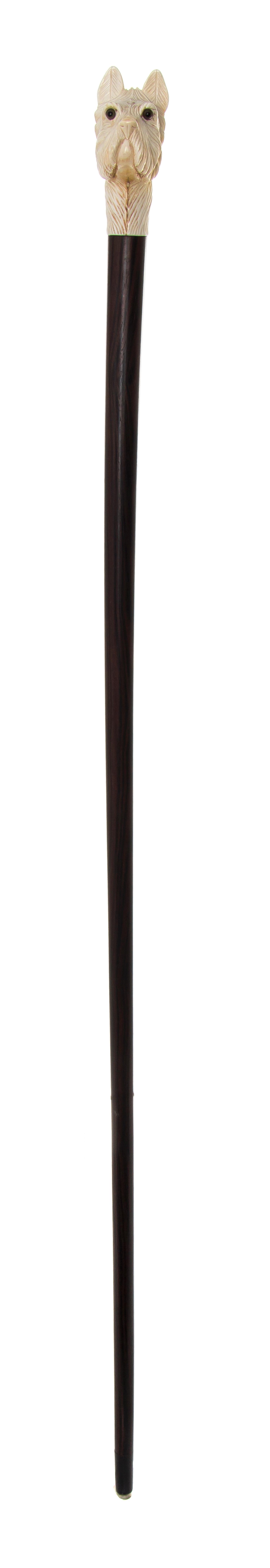 An English Ivory Briggs Style Handled Walking Stick, Length of handle 3 5/8 x length overall 38 3/8 inches.