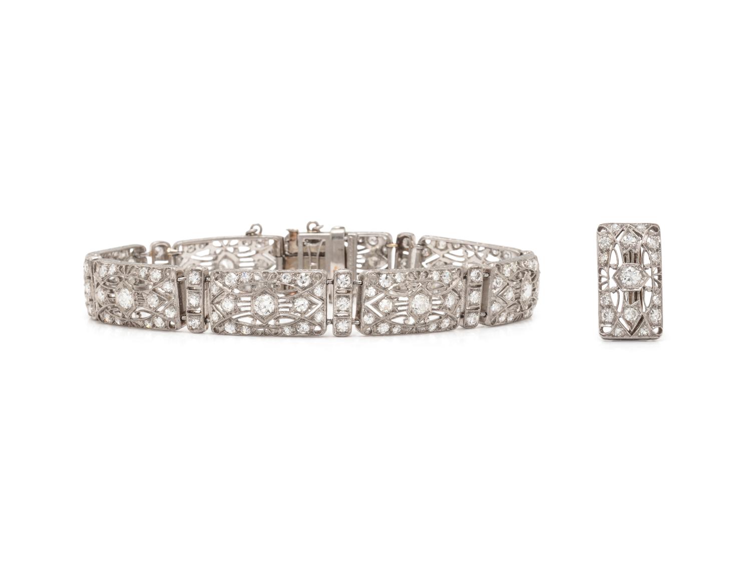 PLATINUM AND DIAMOND BRACELET AND ENHANCER
