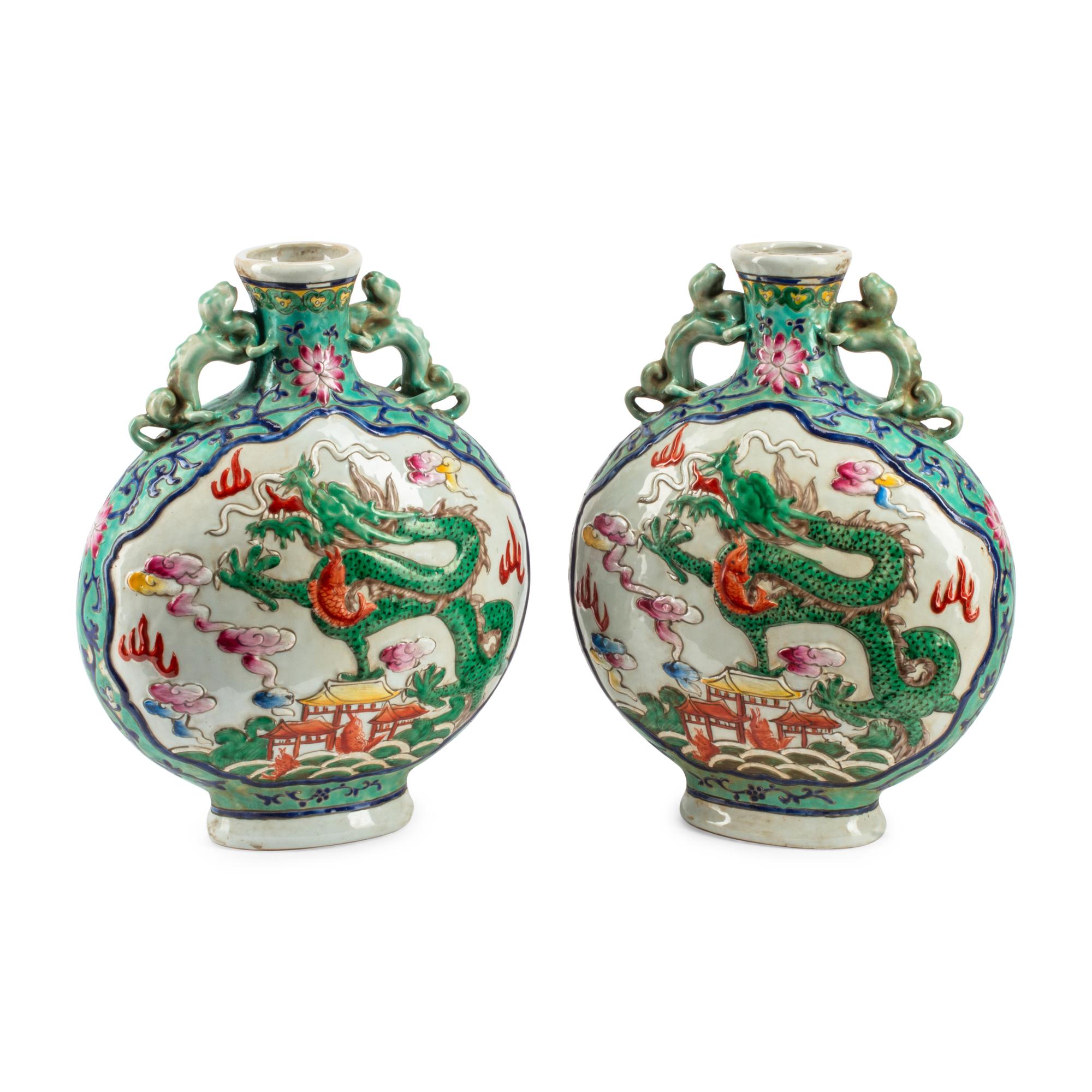 A Pair of Chinese Molded Porcelain Jars