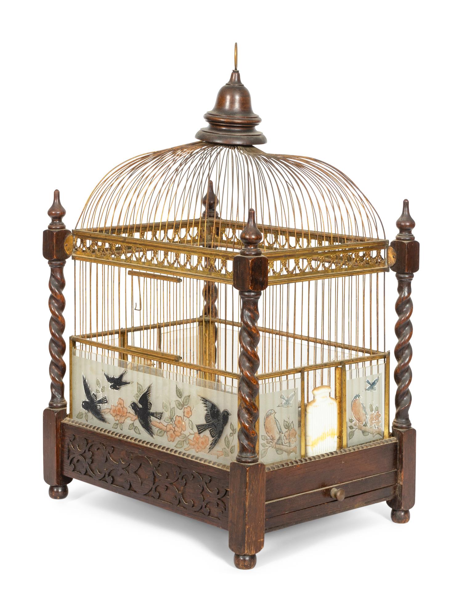A Reverse-Painted Glass-Inset Birdcage