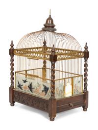 A Reverse-Painted Glass-Inset Birdcage