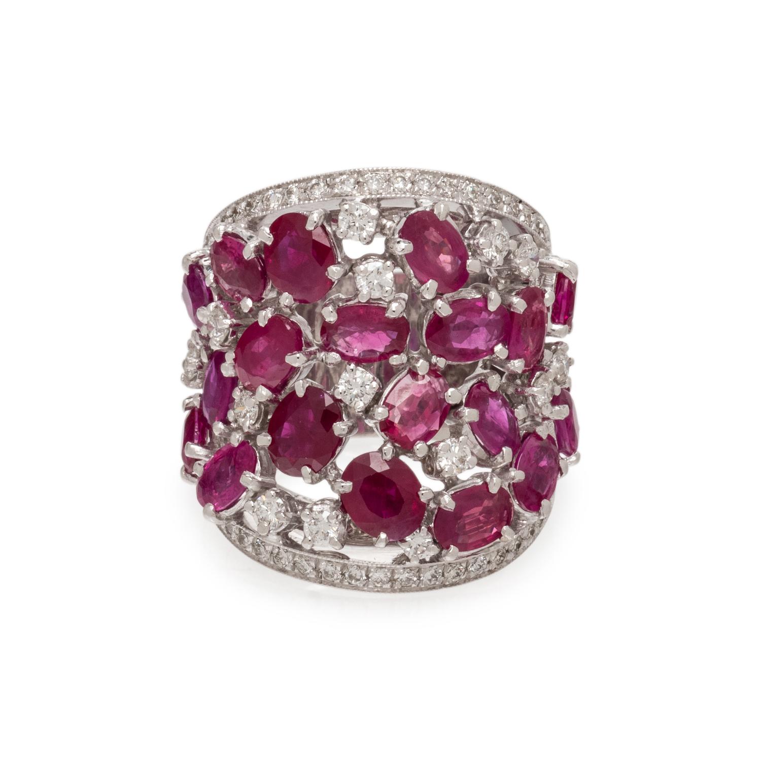 RUBY, DIAMOND, AND WHITE GOLD RING
