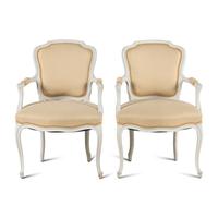 A Pair of Louis XV Style White-Painted Fauteuils