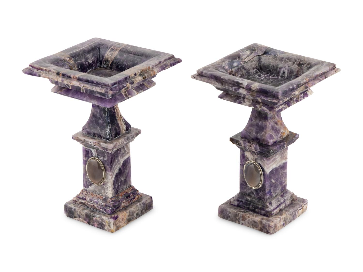 A Pair of Hardstone Square Tazze
