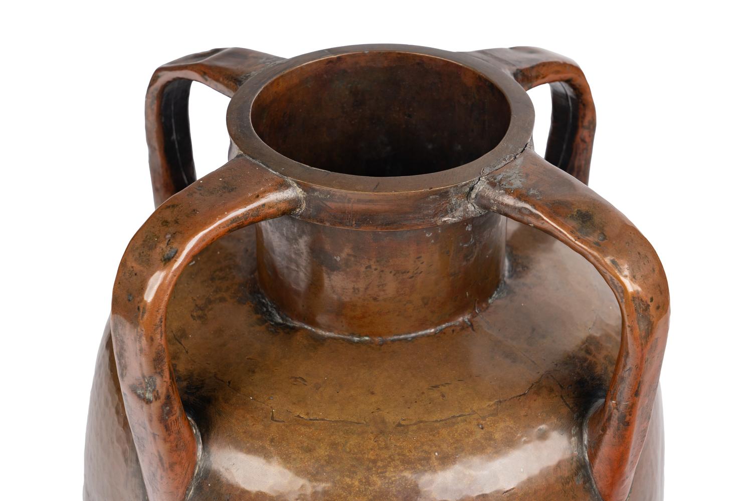 A Russian Arts and Crafts Four-Handled Copper Amphora