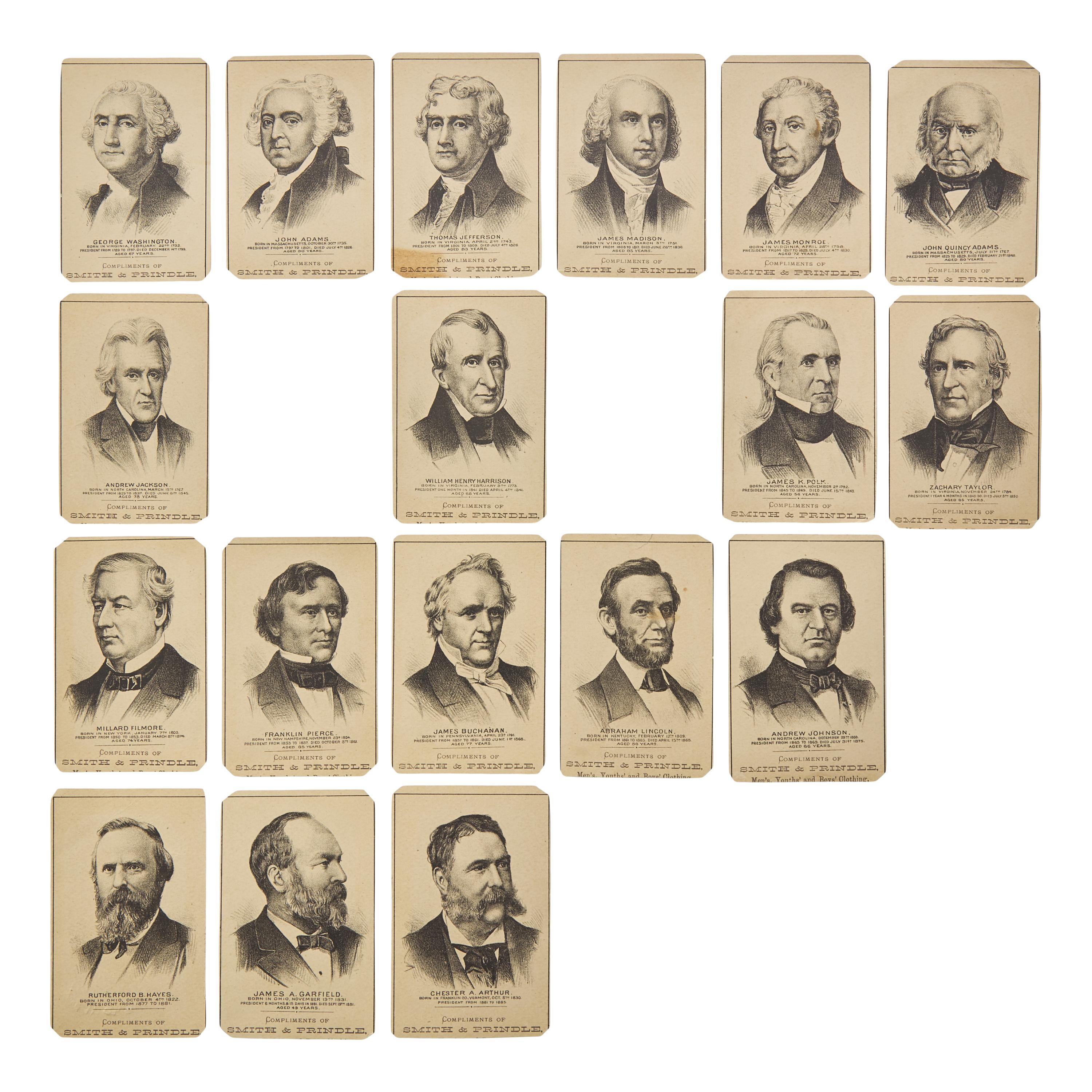 [Early Photography-Politics] Group of 17 CDVs of Founding Fathers and presidents, with related prints