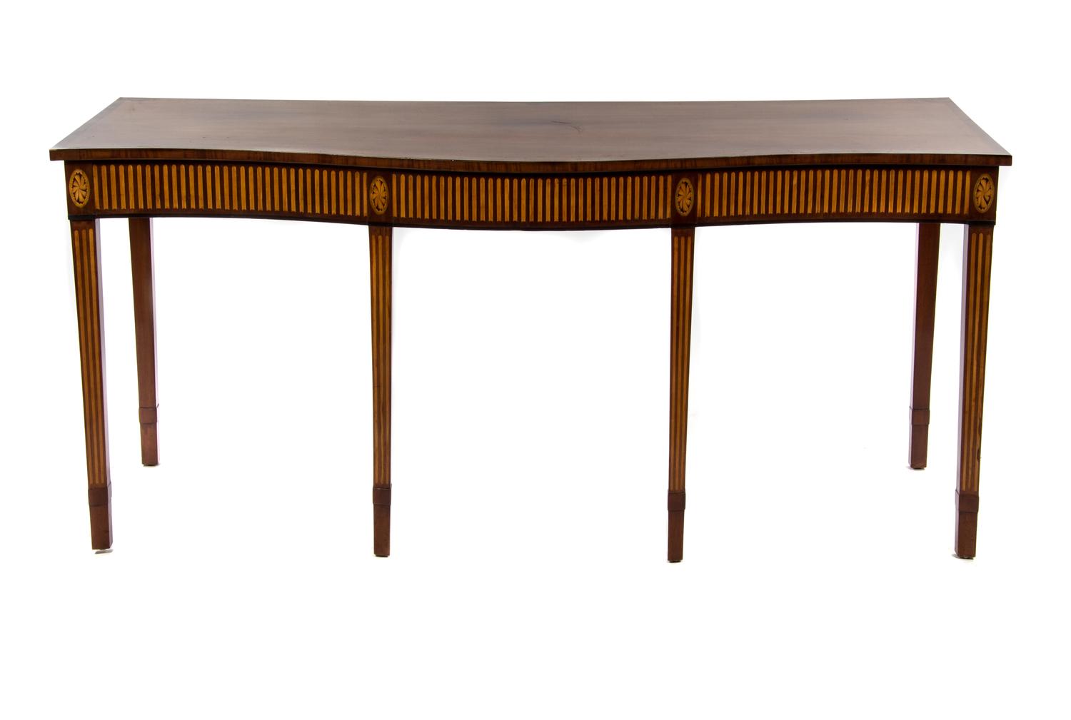 A Late George III Mahogany Console Table, IN THE MANNER OF GEORGE HEPPLEWHITE, Height 33 x width 73 x depth 29 inches. — IN THE MANNER OF GEORGE HEPPLEWHITE,