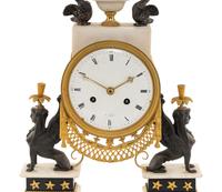 A Directoire Ormolu Mounted White Marble Clock