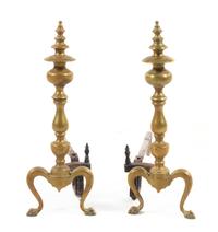 A Pair of American Brass Andirons — 19TH CENTURY