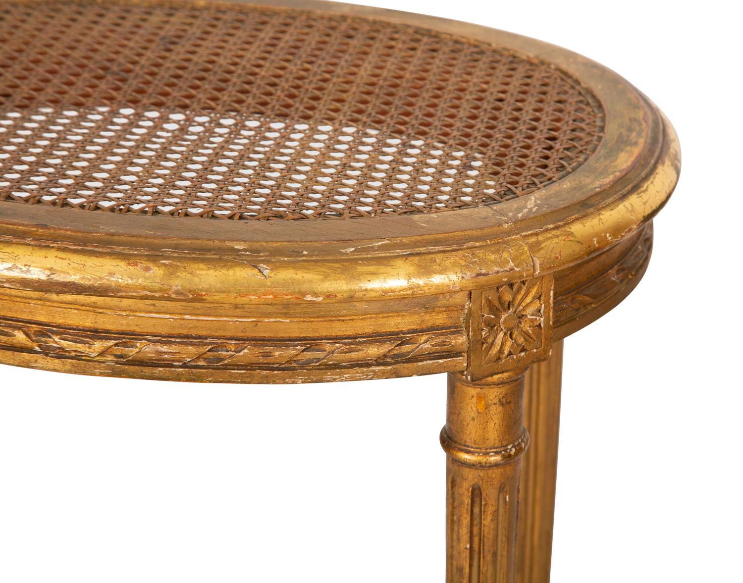 A Louis XVI Style Cane-Top Oval Table and a Louis XV Style Giltwood Square Table