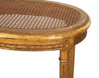 A Louis XVI Style Cane-Top Oval Table and a Louis XV Style Giltwood Square Table