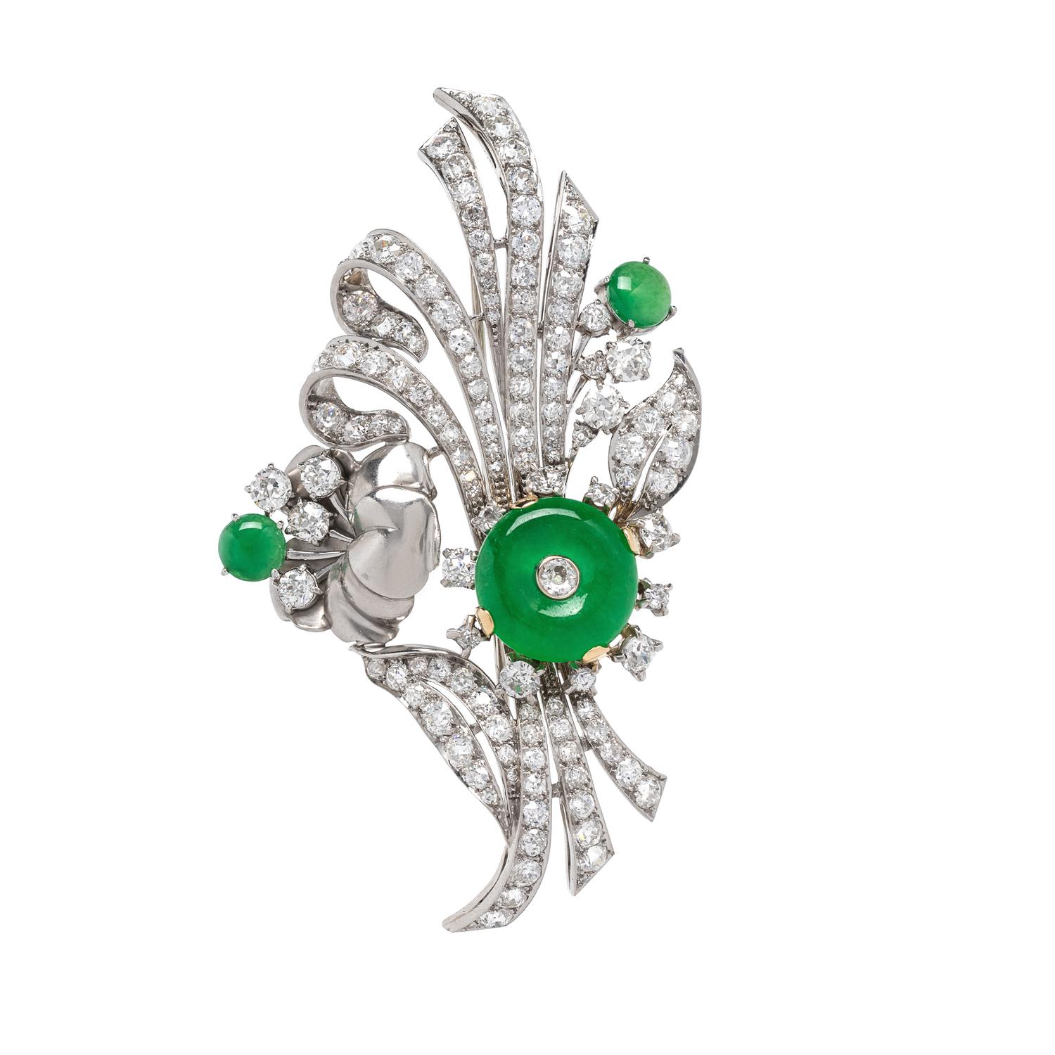 JADE AND DIAMOND BROOCH