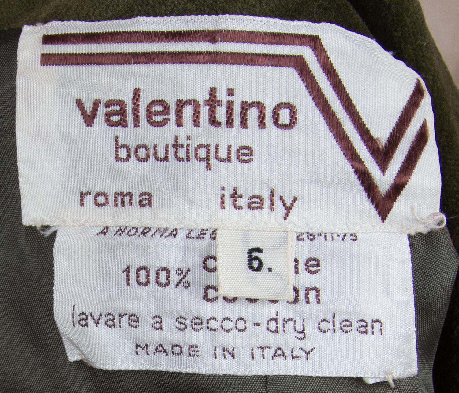 A Valentino Olive Green Velvet Jacket, Size 6.