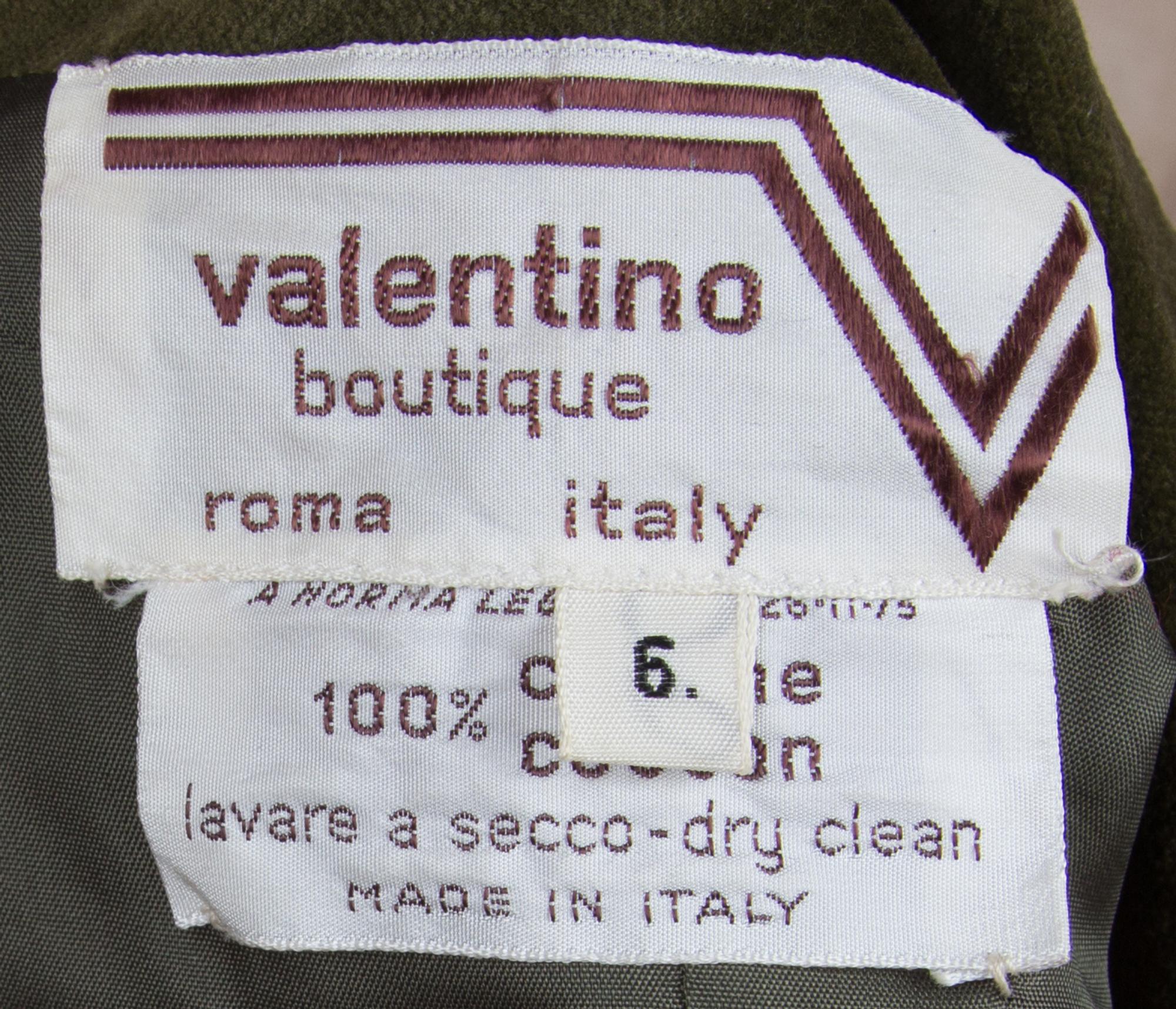 A Valentino Olive Green Velvet Jacket, Size 6.