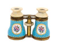 A Pair of French Porcelain Opera Glasses Height 3 1/8 inches. — 19TH CENTURY