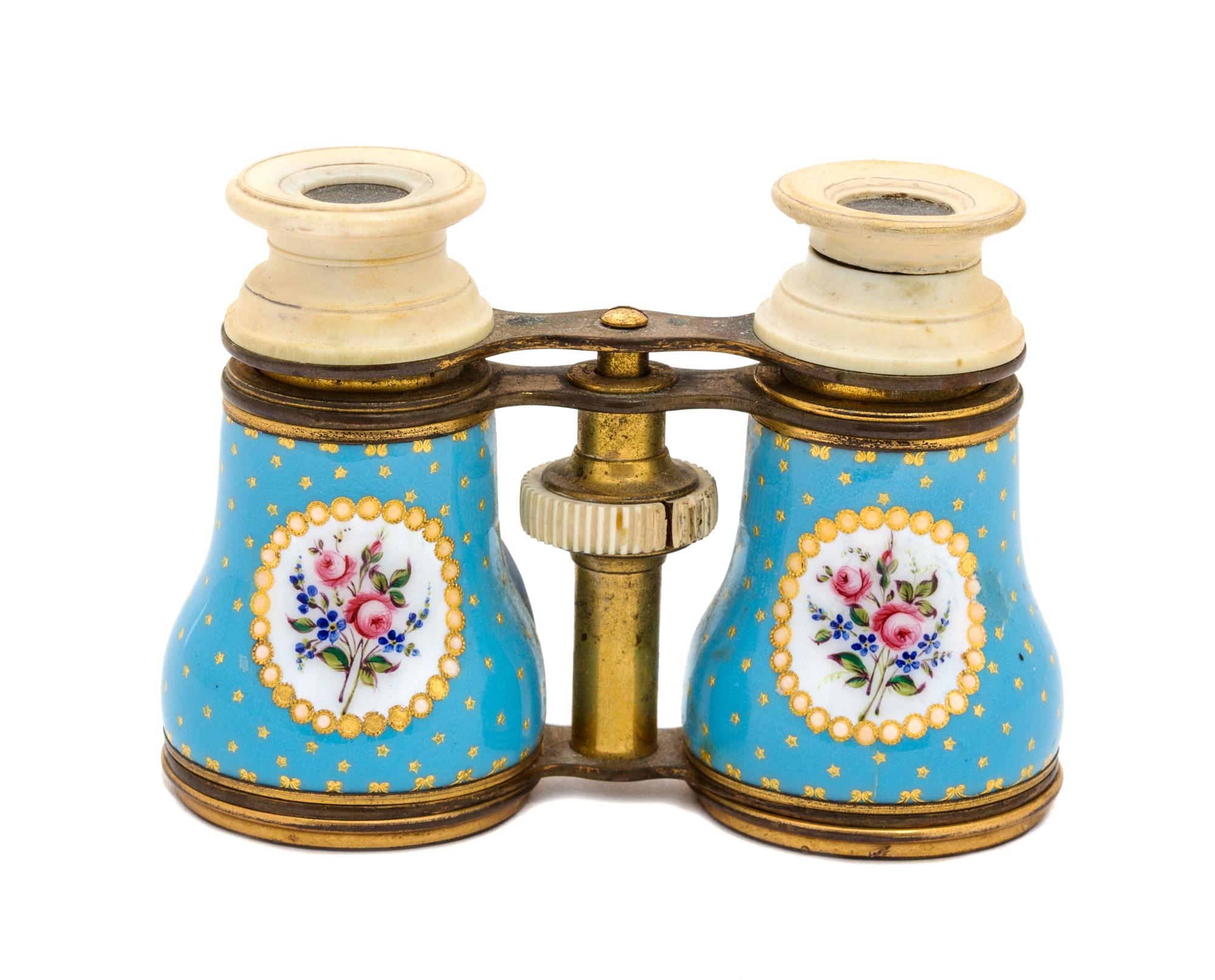 A Pair of French Porcelain Opera Glasses Height 3 1/8 inches. — 19TH CENTURY