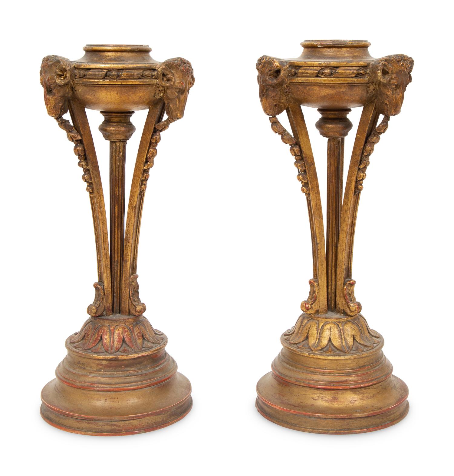 A Pair of Regency Style Carved Giltwood Torchere Lamp Bases