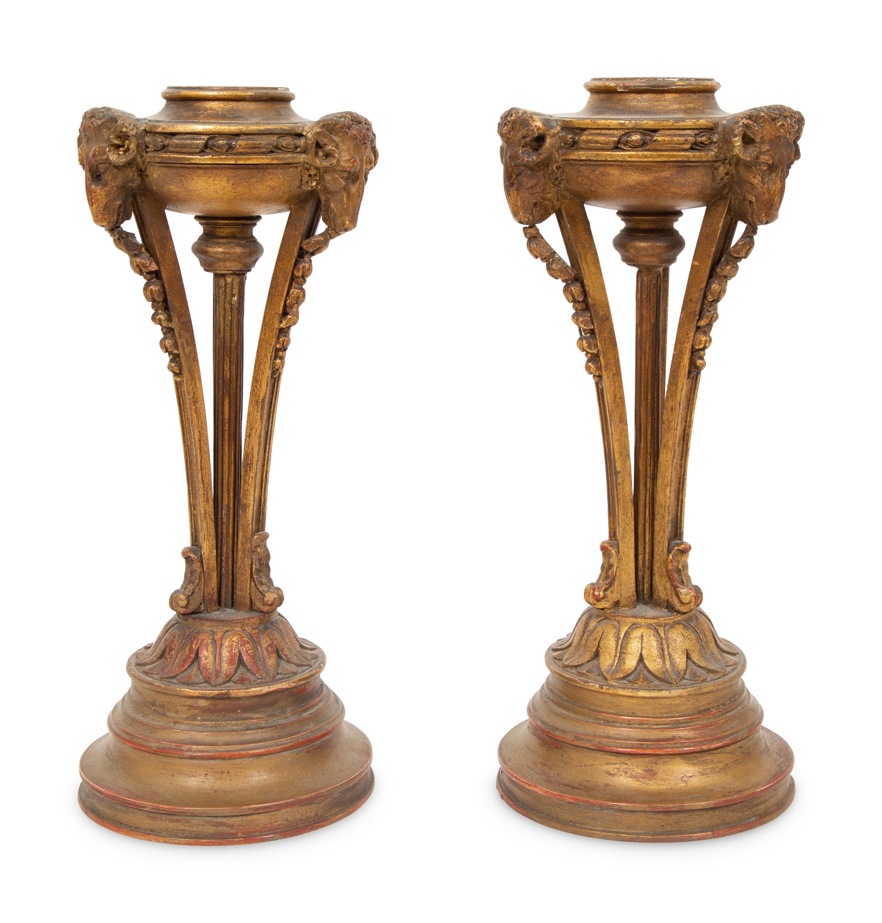 A Pair of Regency Style Carved Giltwood Torchere Lamp Bases