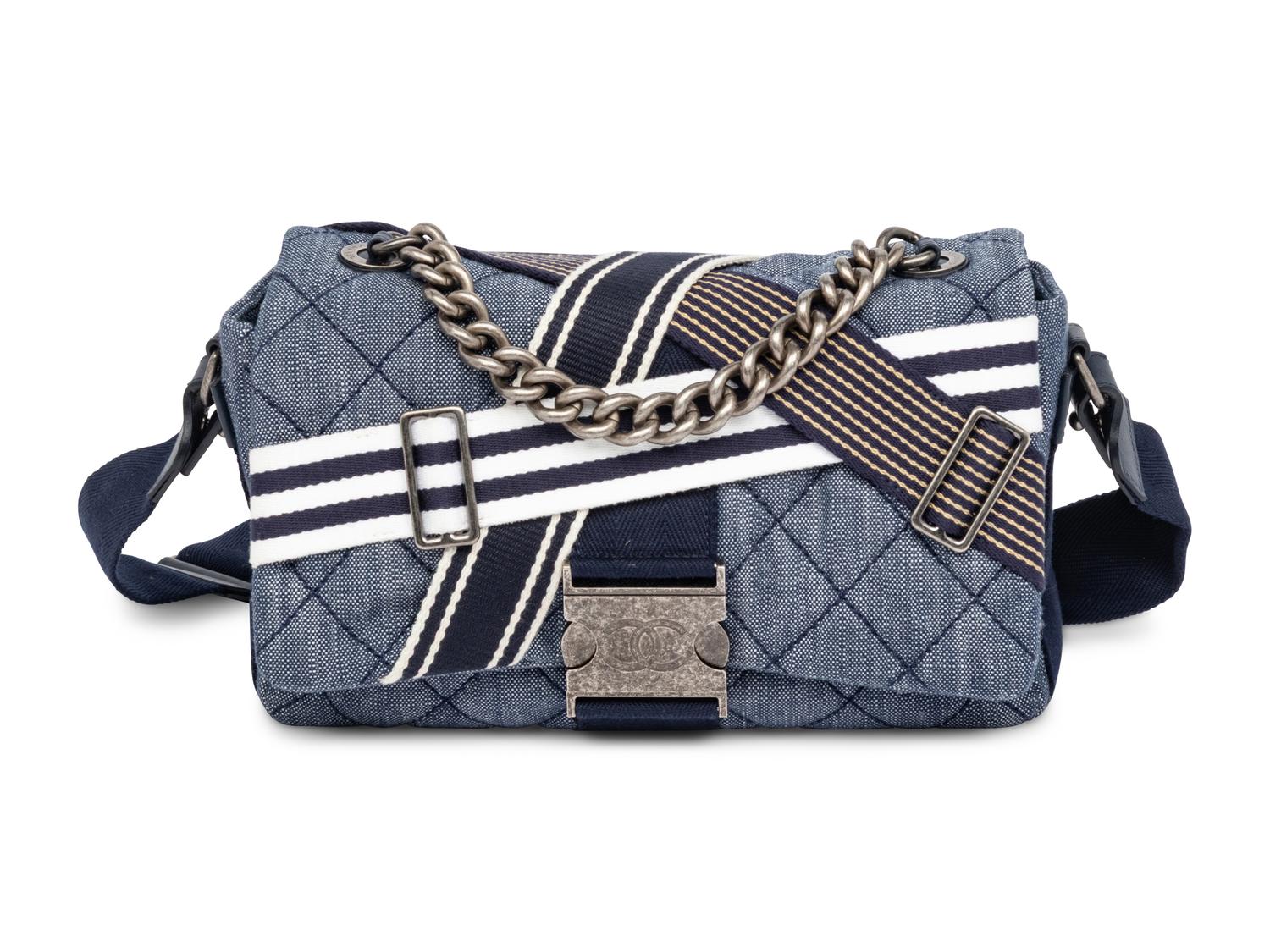 CHANEL, QUILTED DENIM CROSSBODY FLAP BAG
