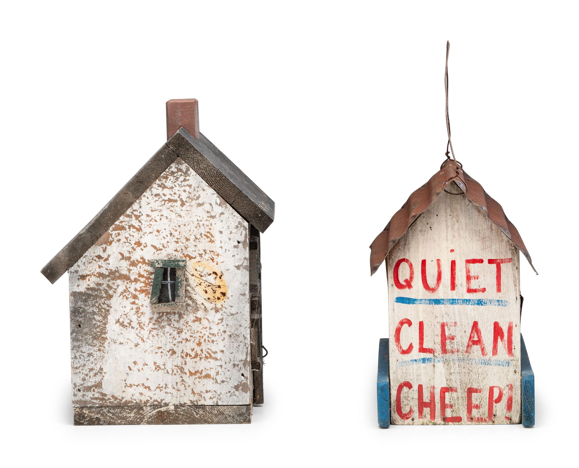 Two Paint Decorated Wood Bird Houses