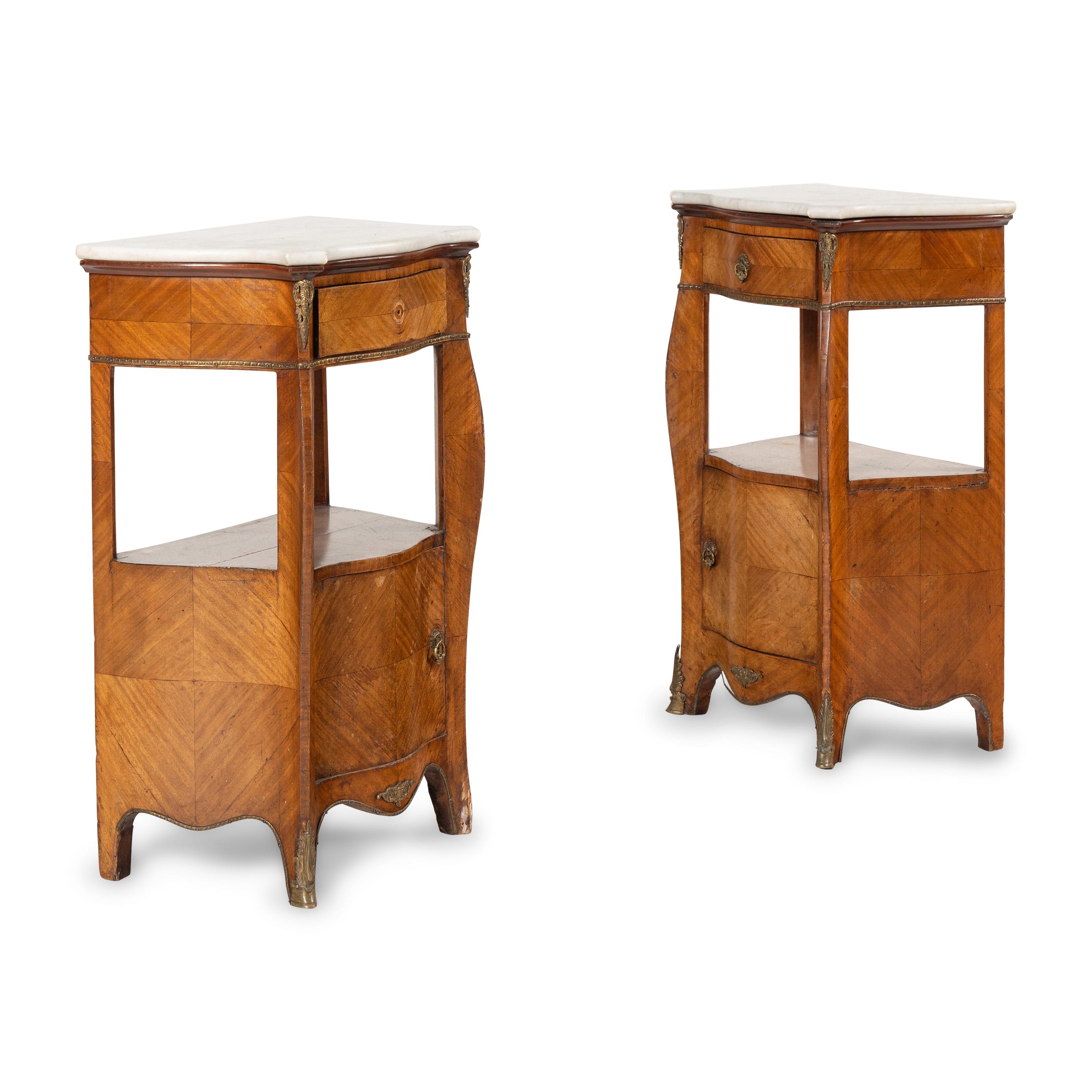 A Pair of Louis XV Style Marble-Top Side Cabinets