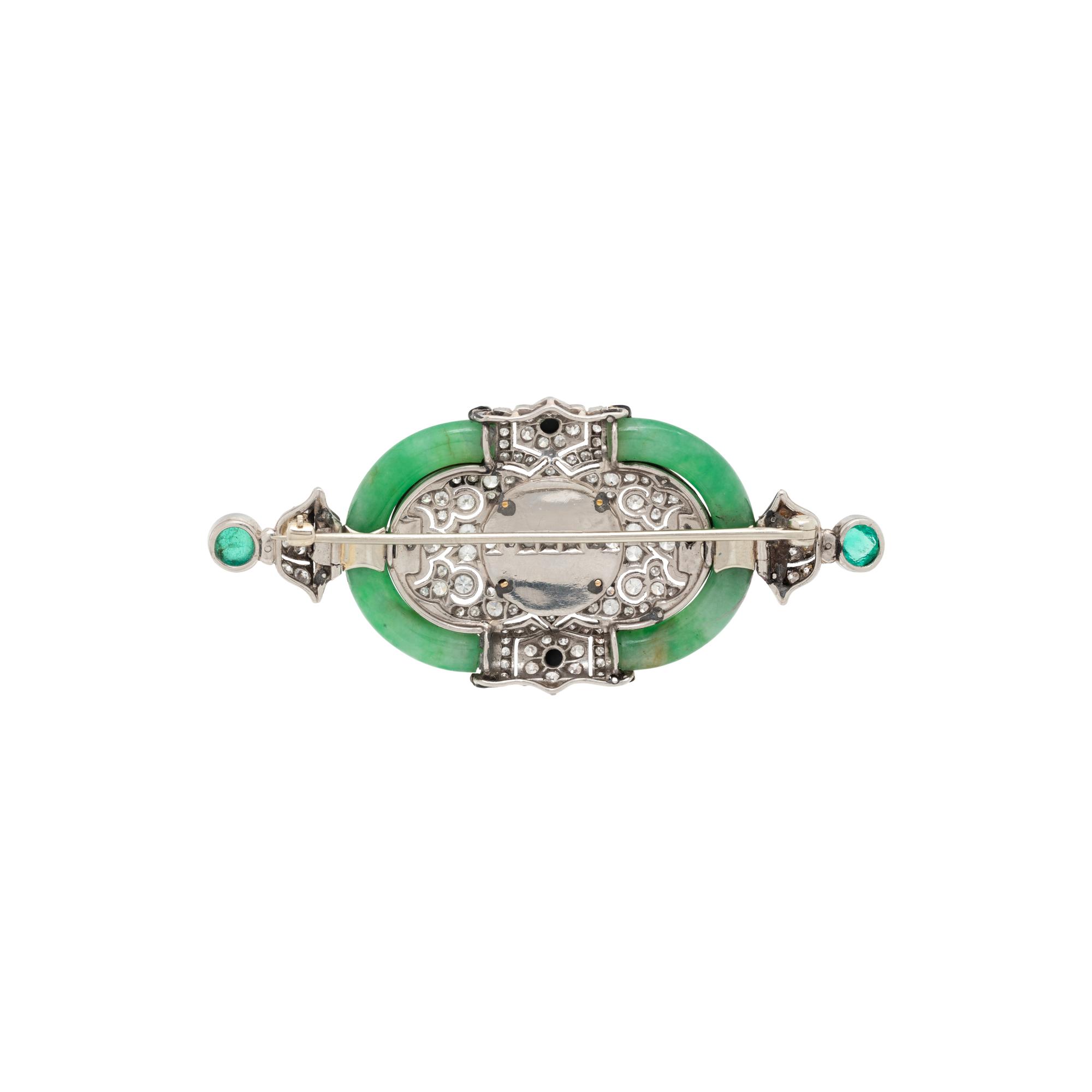 ART DECO, DIAMOND, JADE AND ENAMEL BROOCH