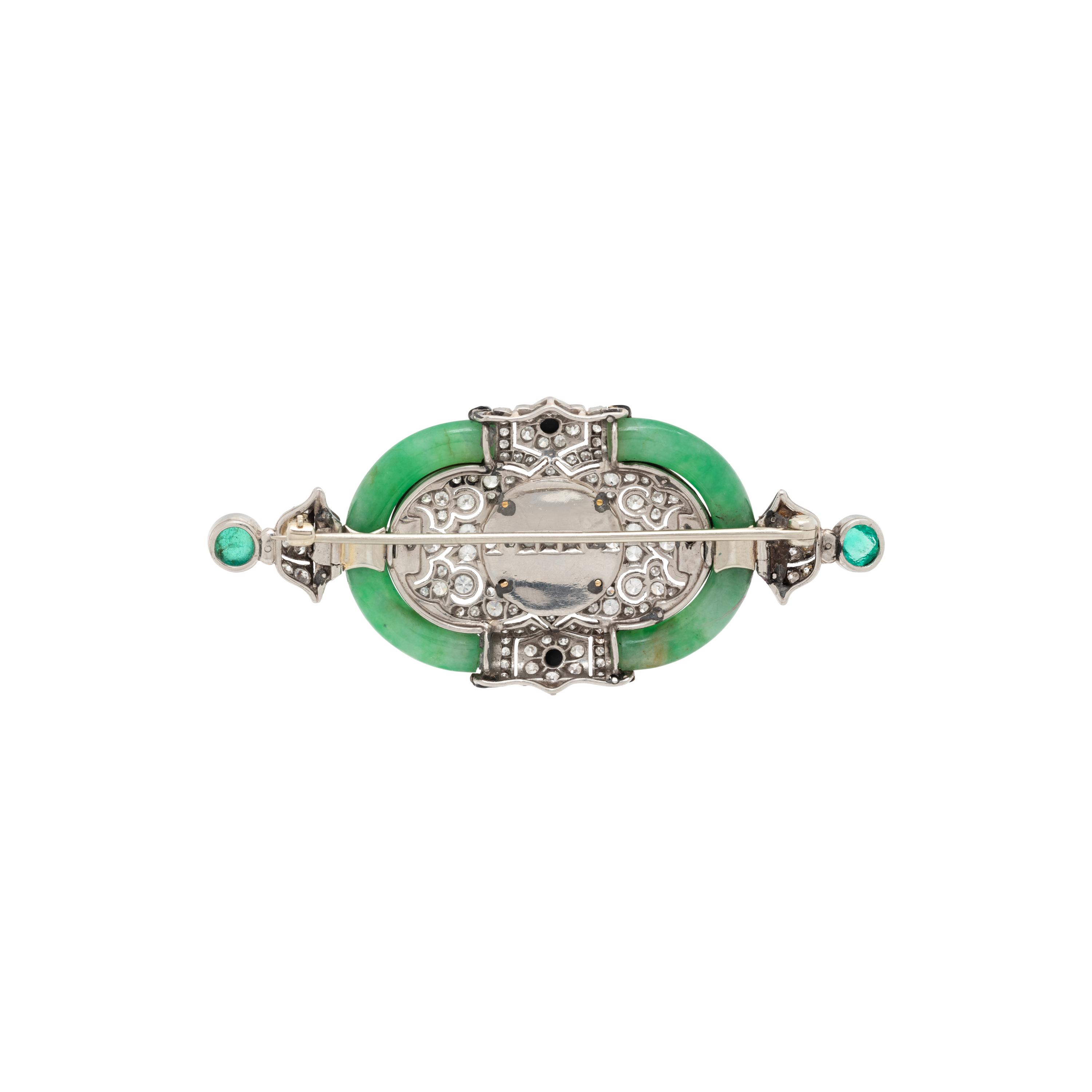 ART DECO, DIAMOND, JADE AND ENAMEL BROOCH