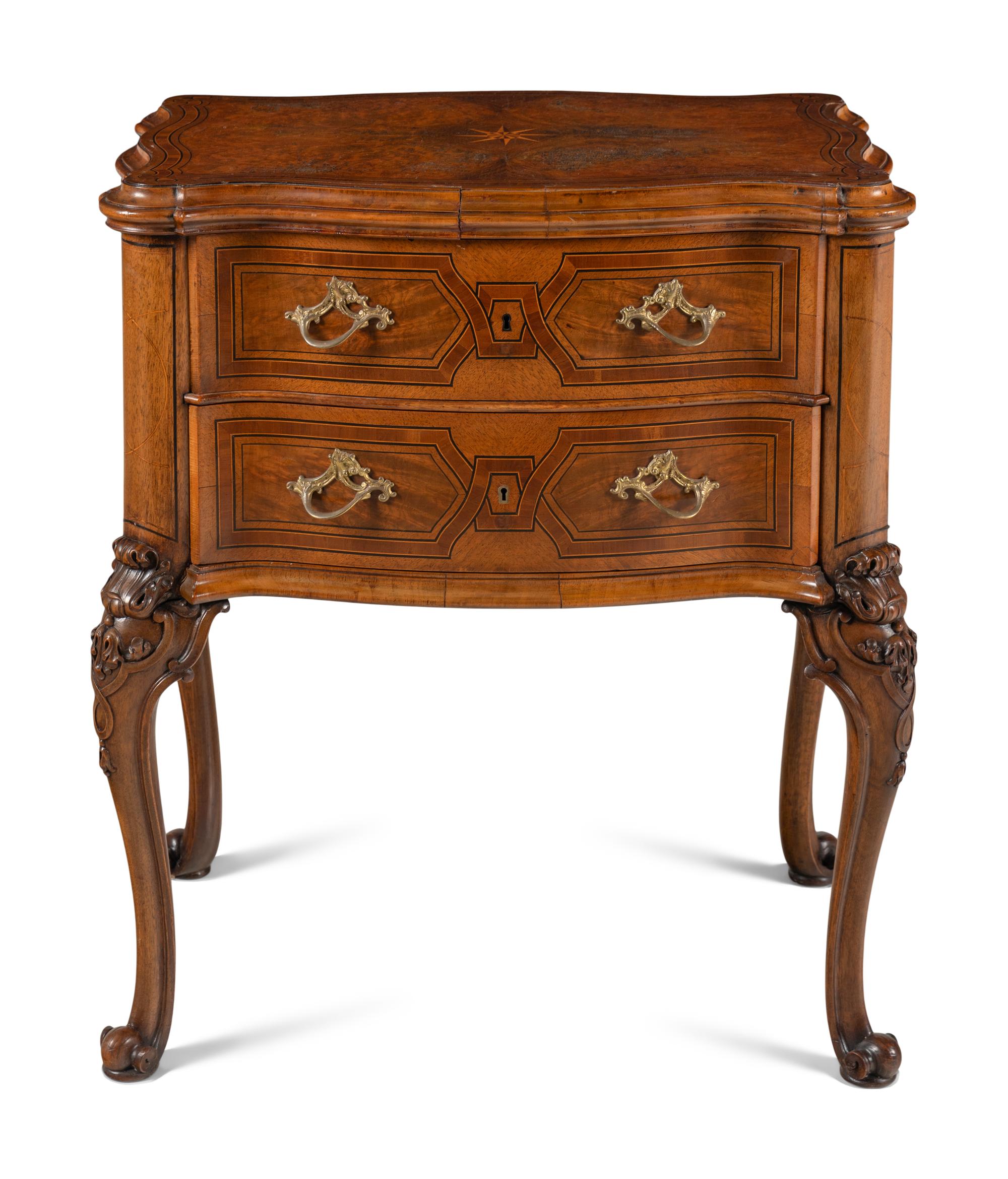 A Continental Walnut and Marquetry Side Table