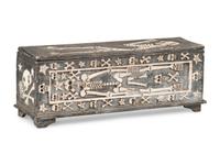 A Folk Art Carved and Painted Skeleton and Bone Decorated Blanket Chest